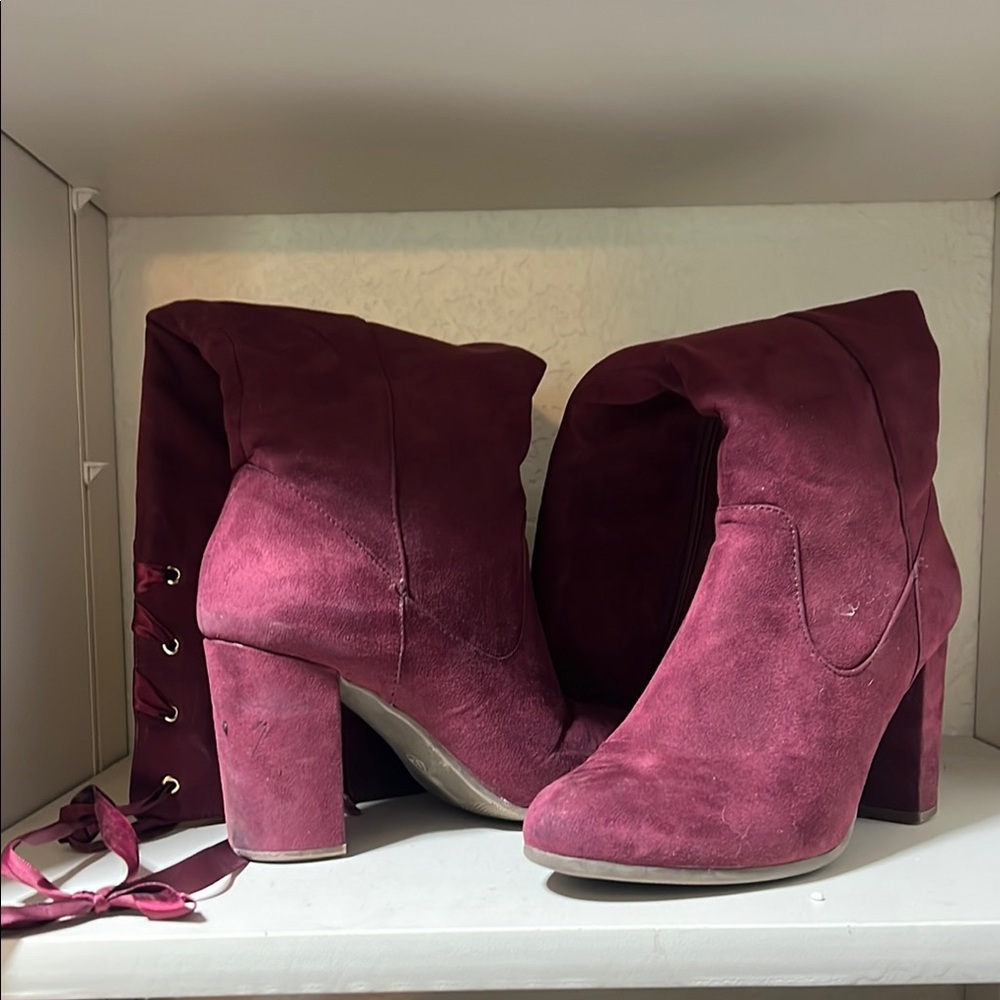 Women's Burgundy Suede Knee-high Boots